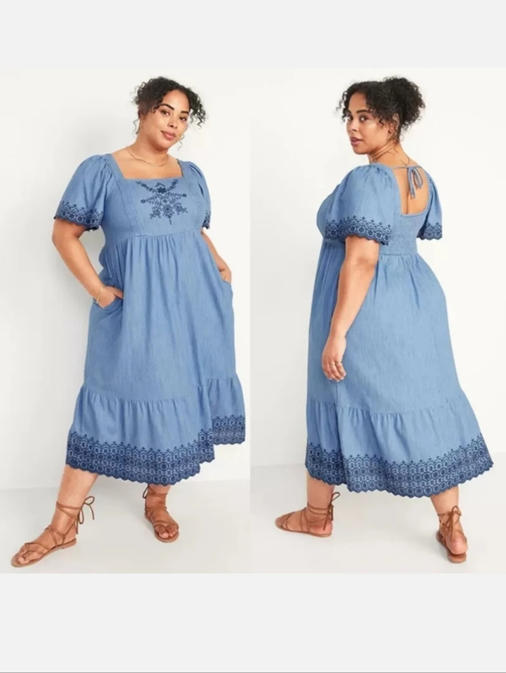 Old Navy Fit & Flare Flutter-Sleeve Tie-Back Chambray Midi Dress for Women NWT - Picture 8 of 8